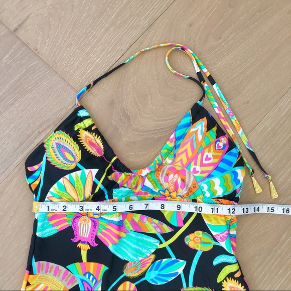 ⭐️Trina Turk⭐️Tankini Halter Set Neon Floral Paisley Black Swimsuit Swim Bikini - Picture 11 of 13